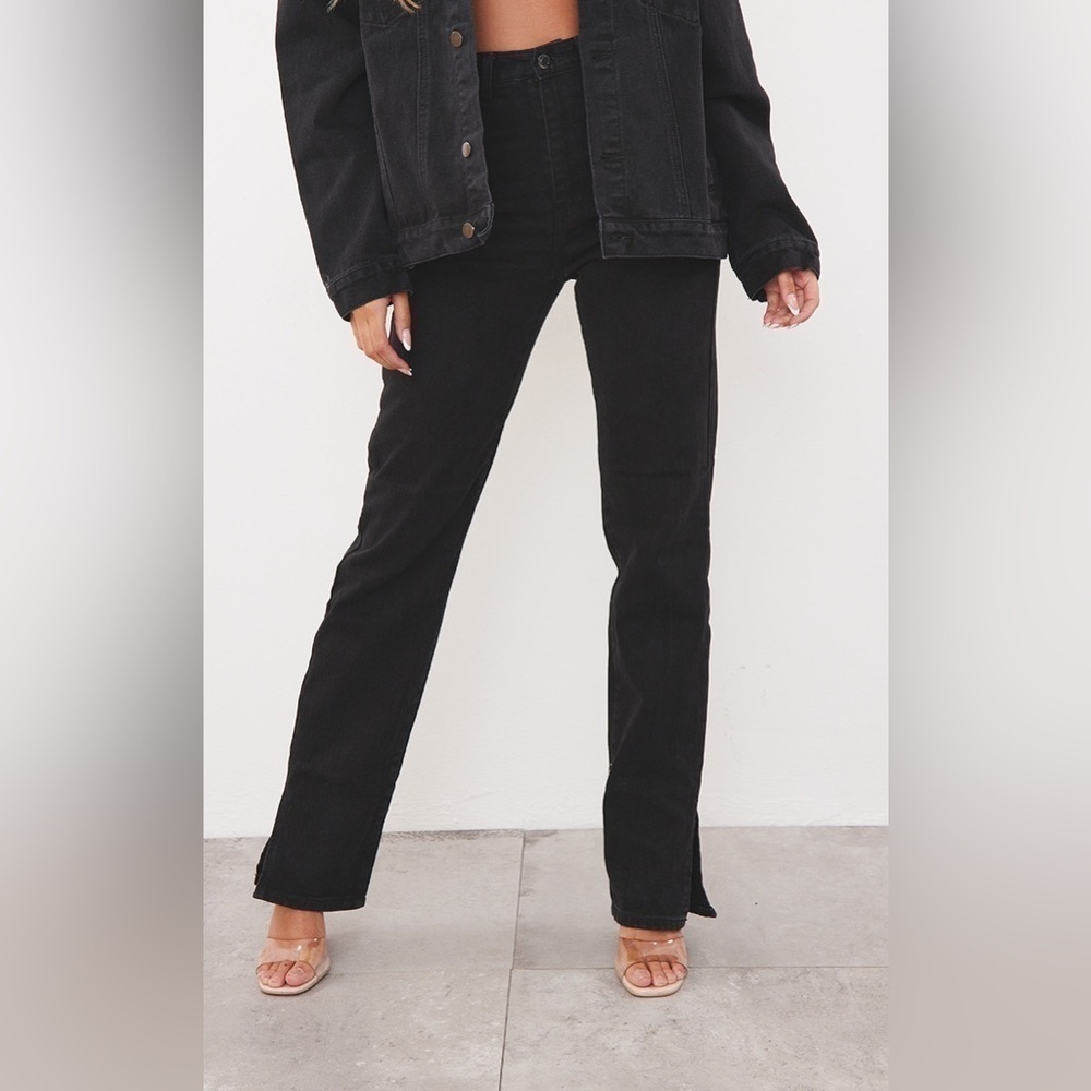 PrettyLittleThing Black Split Hem Jeans, Size 0
